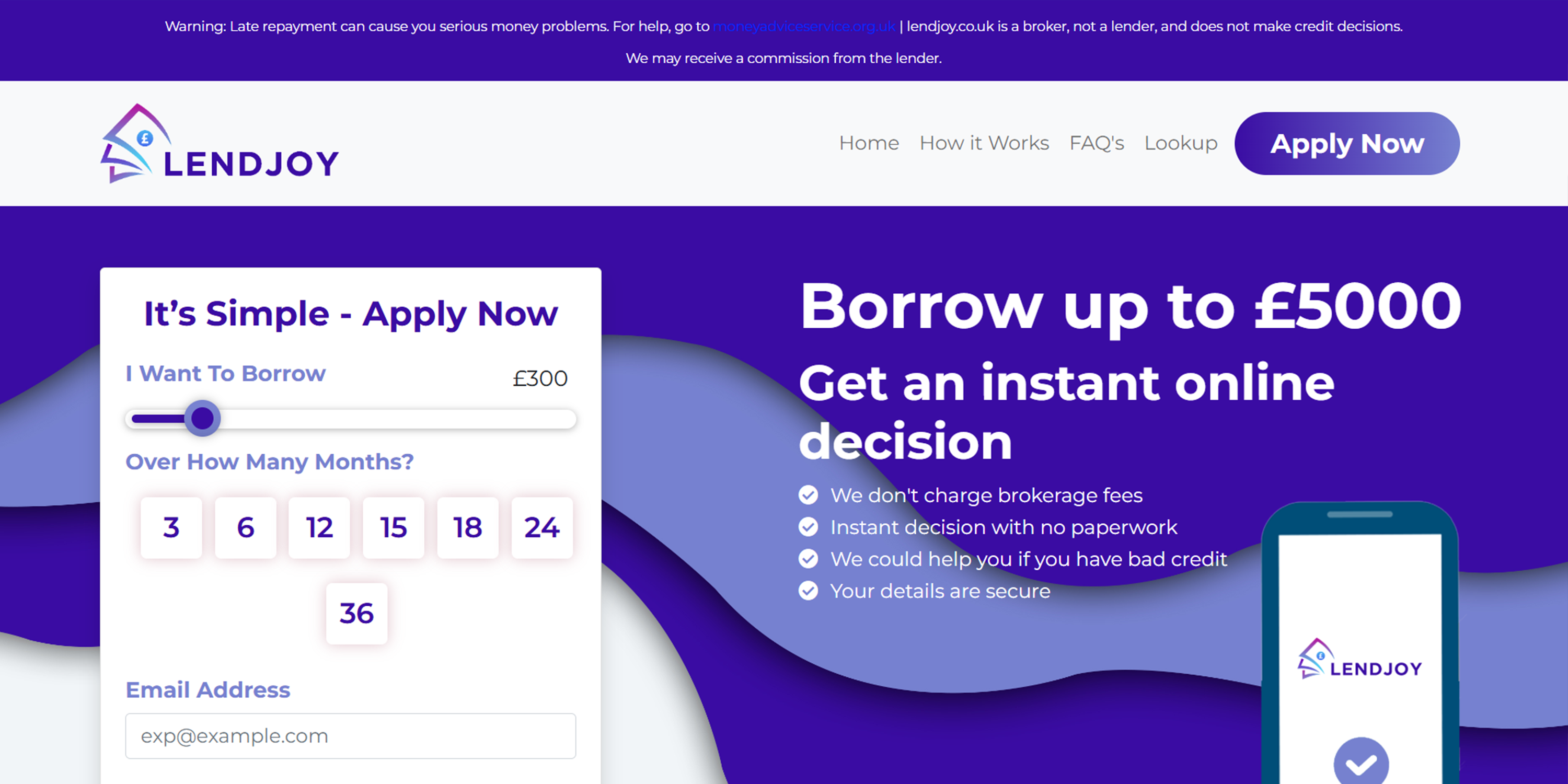 Preview of the LendJoy financial services website